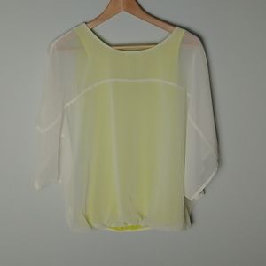 Express White Top With Lime Green Underlay V Back Neckline